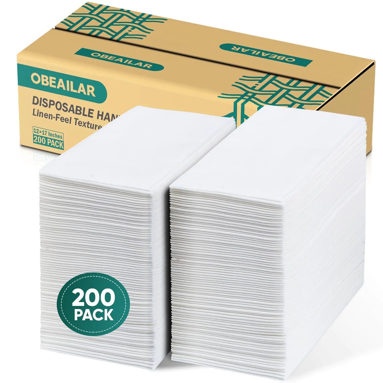 Obeailar 200 Pack Disposable Hand Towels for Bathroom Linen-Feel Paper Hand Towels for Bathroom Soft & Absorbent Cloth-Like Disposable Hand Towels Bathroom Napkins Guest Disposable - White