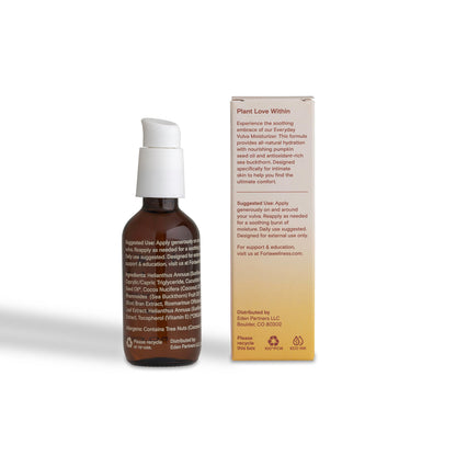 Foria Everyday Vulva Moisturizer with organic botanicals in a sleek jar, showcasing the product and its natural ingredients.