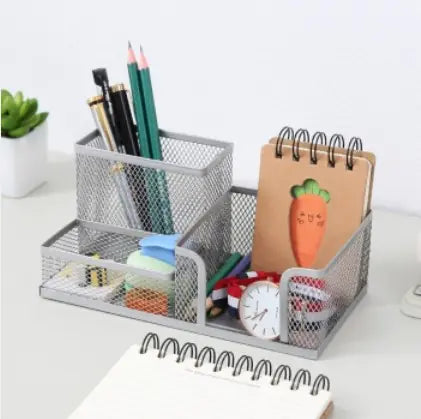 Creative Metal Four-Grid Pen Holder for Office Use