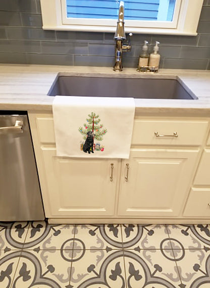 Set of two black and tan Schnauzer Christmas kitchen towels by Caroline's Treasures, featuring festive dog designs.