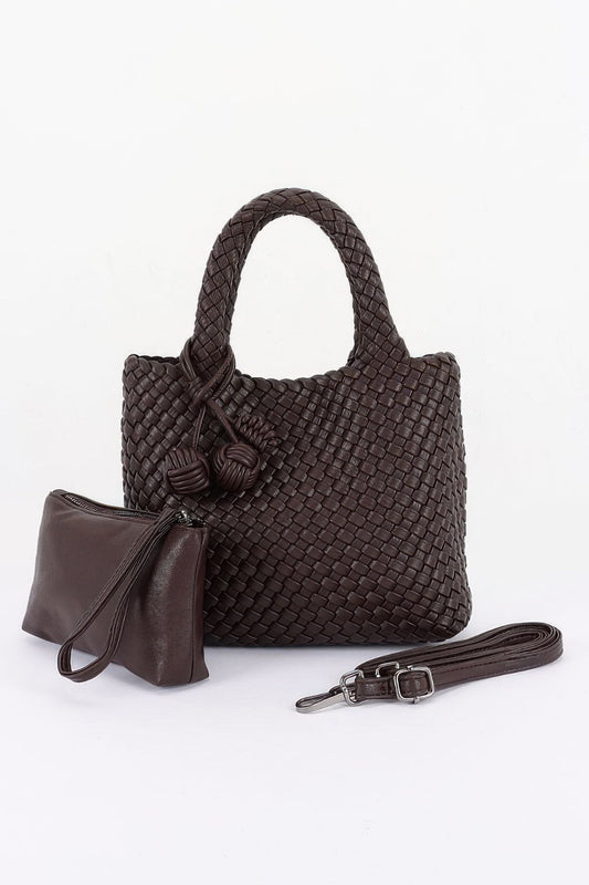 Women's woven tote bag made of braided vegan leather by BYMANYC New York, contemporary shopper purse with stylish woven design.