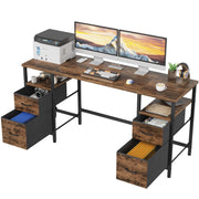 YAOHUOO 63 Office Desk with 4 Fabric File Drawers - File Drawer Organization Computer Work Desk Study Writing Table Home Office Workstation Rustic Brown