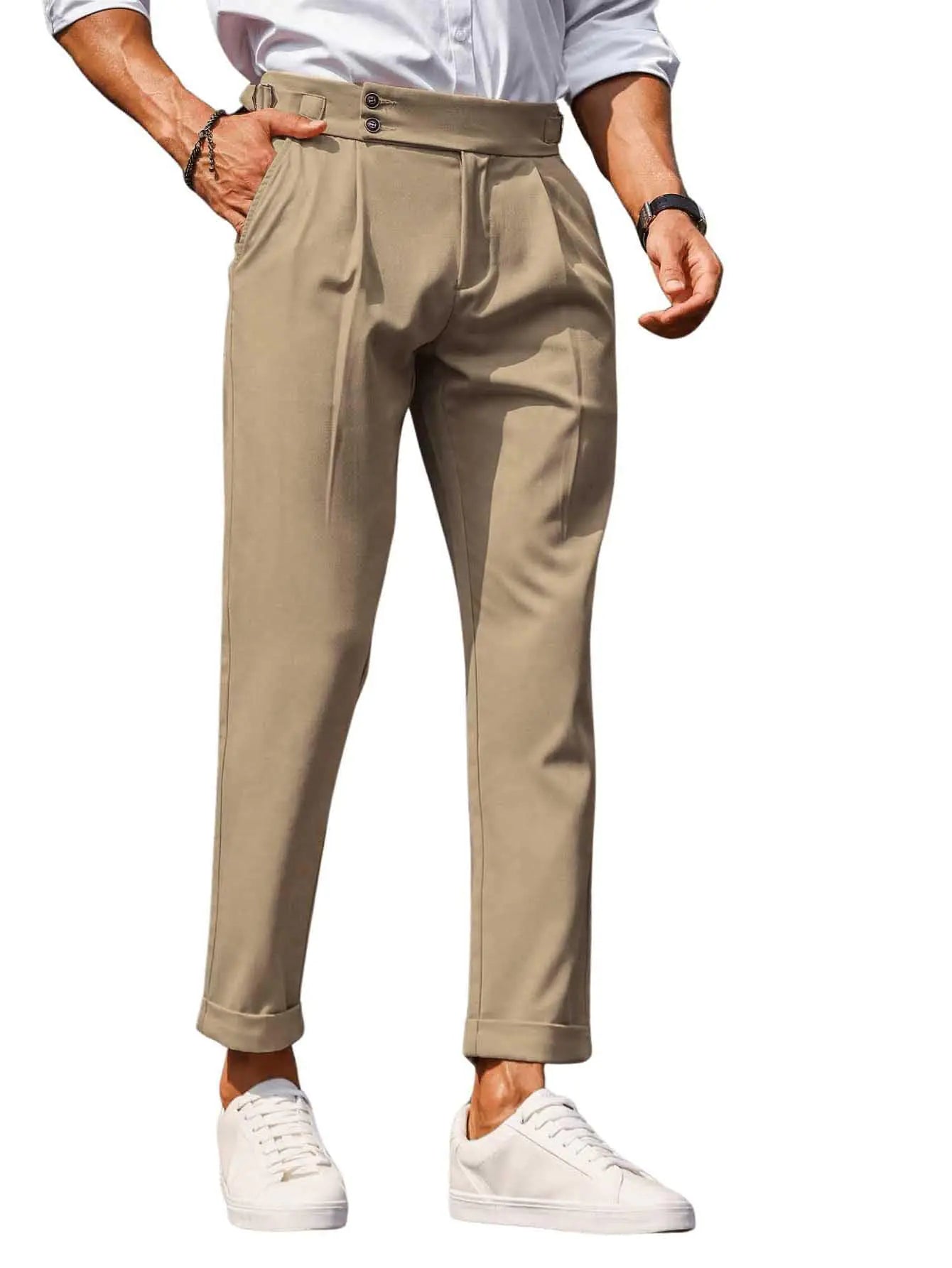 Floerns Mens Fold Pleated Tailored Pants Work Office Business Trousers Pants Khaki XX-Large
