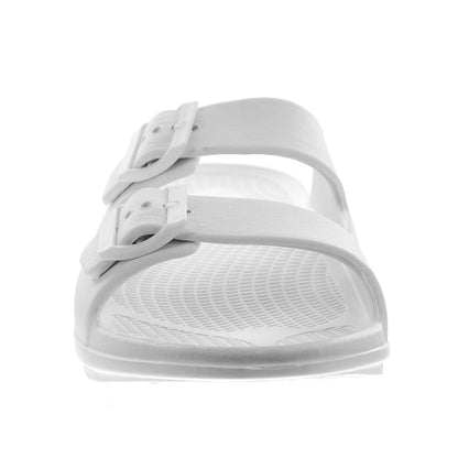 Women's Sovella Active Recovery Sandals by Lucky Feet Shoes, white slide with adjustable PF buckle for comfort and support.