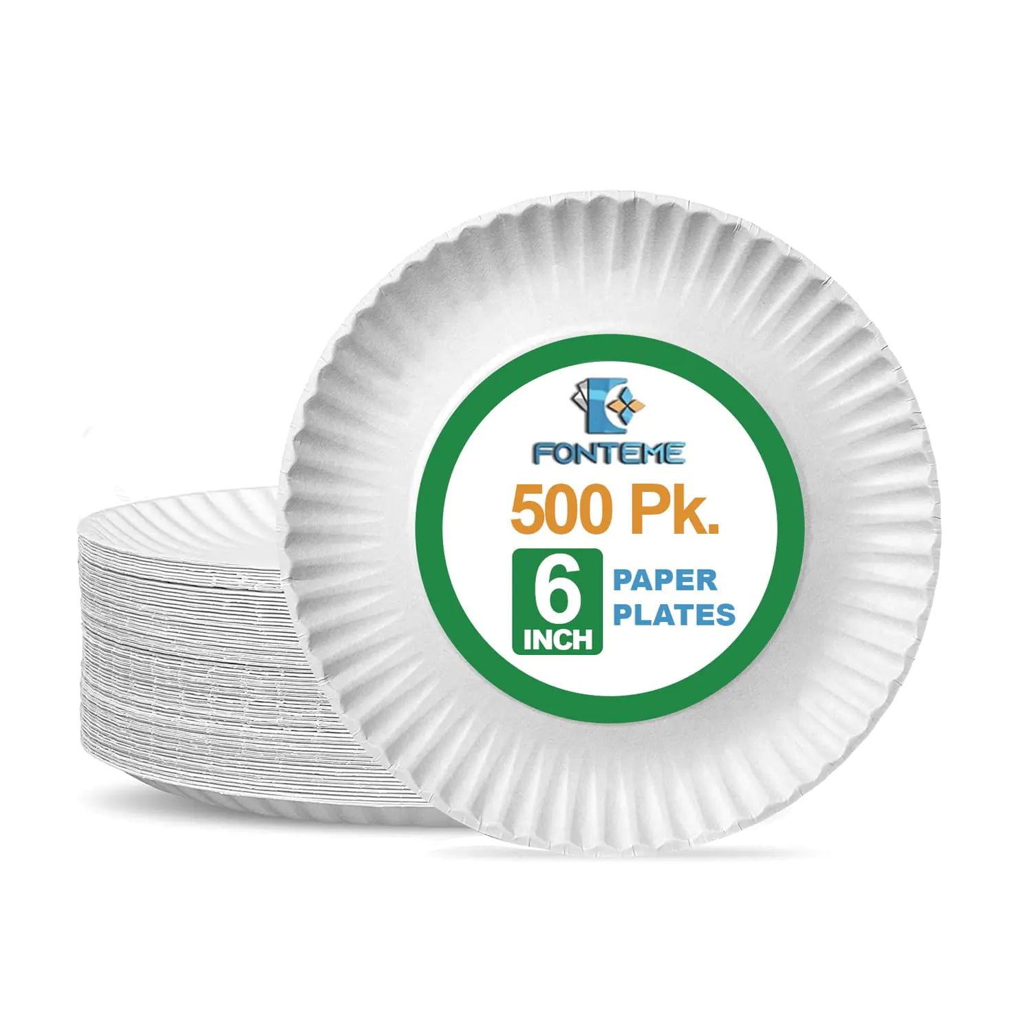 Fonteme 6-Inch Disposable Paper Plates – 500 Count | White & Uncoated Microwavable Bulk Paper Plates | Perfect for Everyday Meals Parties and Weddings