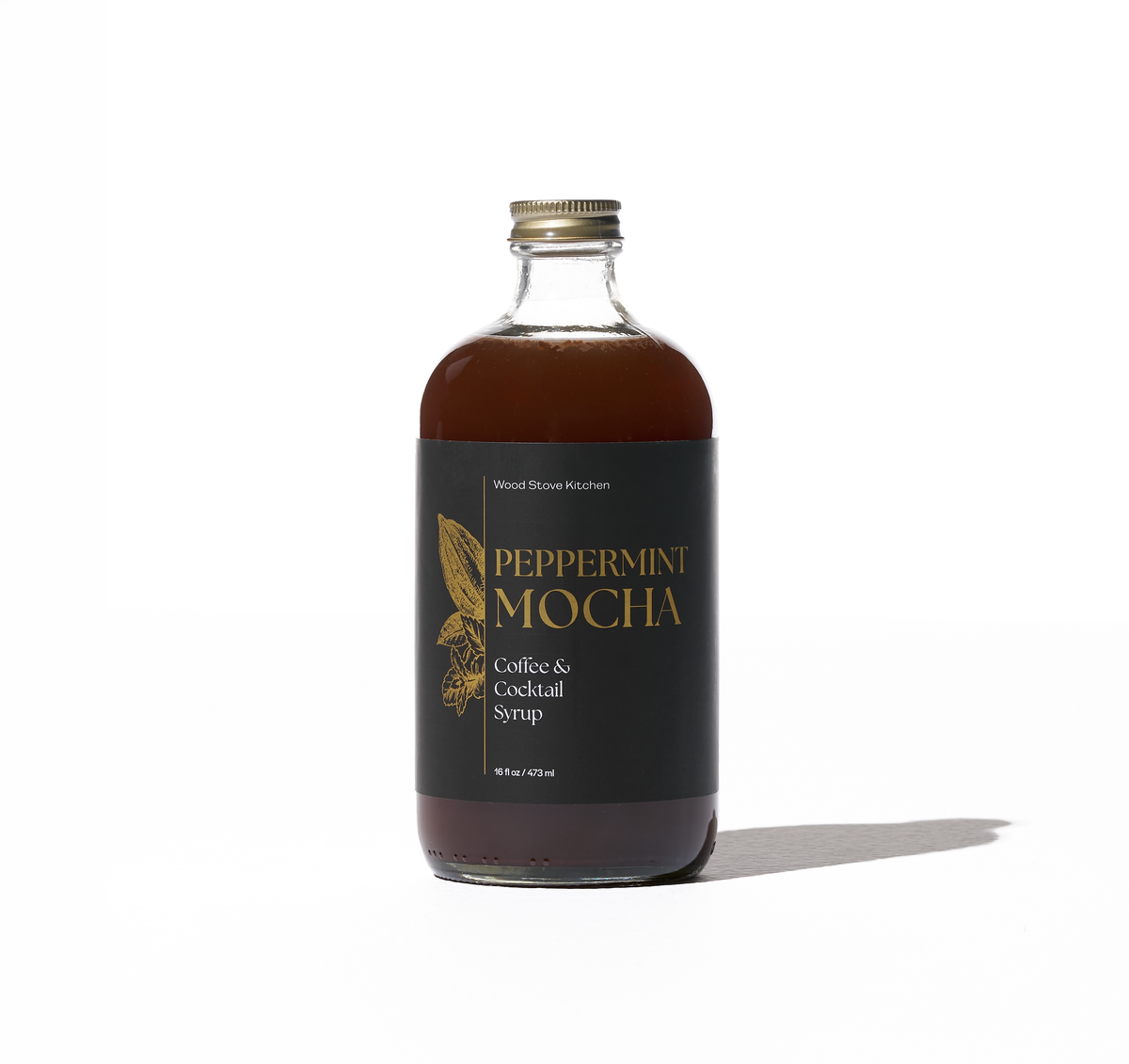 Wood Stove Kitchen Peppermint Mocha syrup for coffee and cocktails, 16 fl oz, rich peppermint and chocolate flavor.