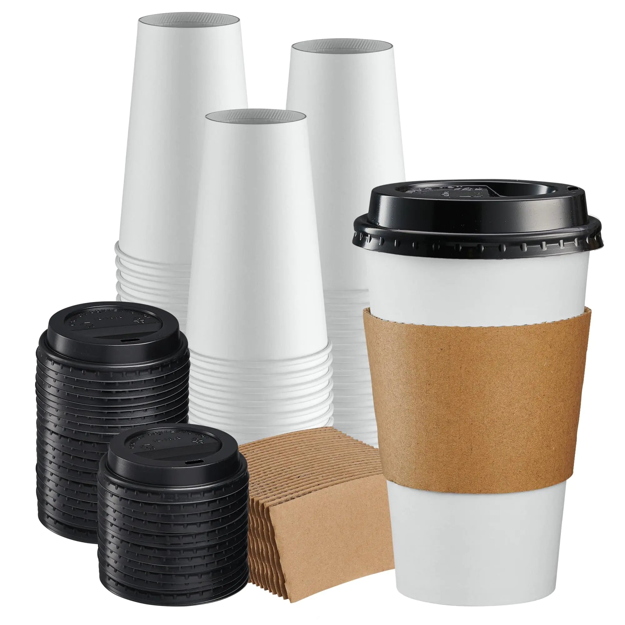 Comfy Package [16 oz. - 100 Sets Disposable Coffee Cups with Lids and sleeves - To Go Paper Hot Cups for Travel and Office Use