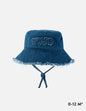 Denim kids bucket hat with WWJD embroidery by Elevated Faith, featuring a casual, stylish design for young children.