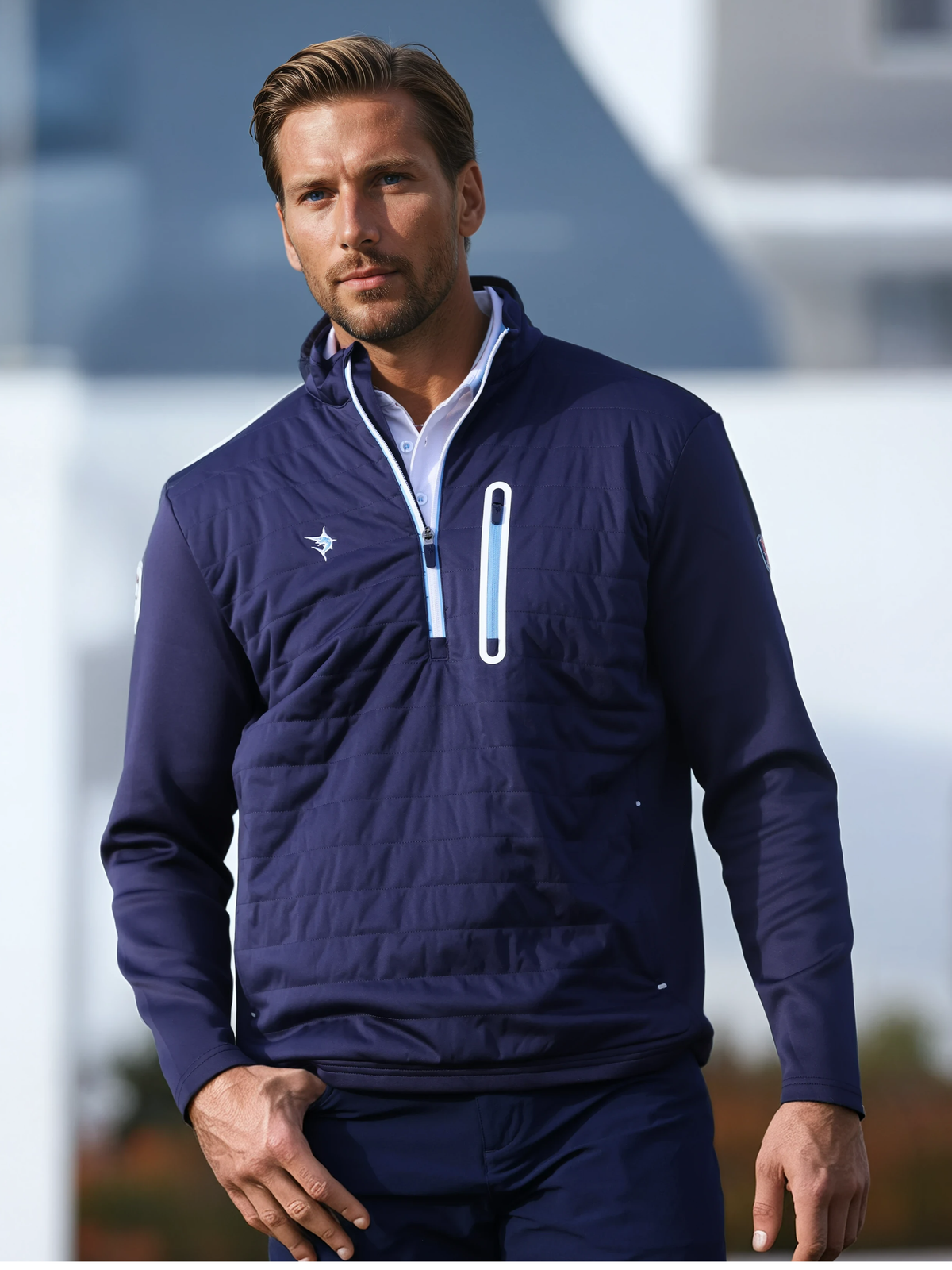 White Water Life Hampton Pullover technical quarter zip in navy, featuring a sleek design and comfortable fit.