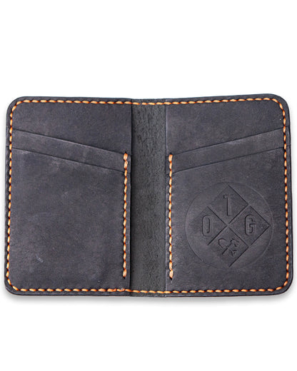 Off The Grid Surplus Borderland Leather Bifold Wallet with multiple card slots and a sleek, durable leather design.