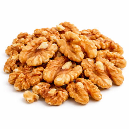 Raw walnut halves and pieces in a bulk snack bag, showing golden-brown nut kernels from Candy In Bulk.