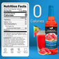 Sugar-free watermelon syrup by Syruvia shown in a clear glass bottle with a bright red liquid and fresh watermelon slices.