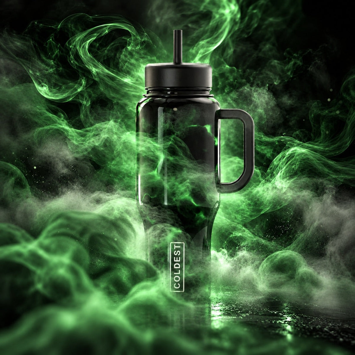 Coldest Limitless Ultra v8 24oz insulated tumbler with clear lid, designed for hot and cold beverages, in sleek black color.