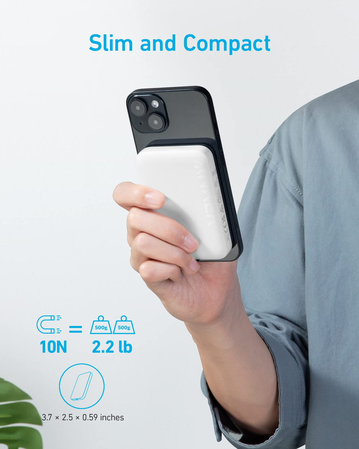 White Anker 321 MagGo PowerCore Magnetic 5K portable battery for charging, featuring a sleek compact design with magnetic attachment