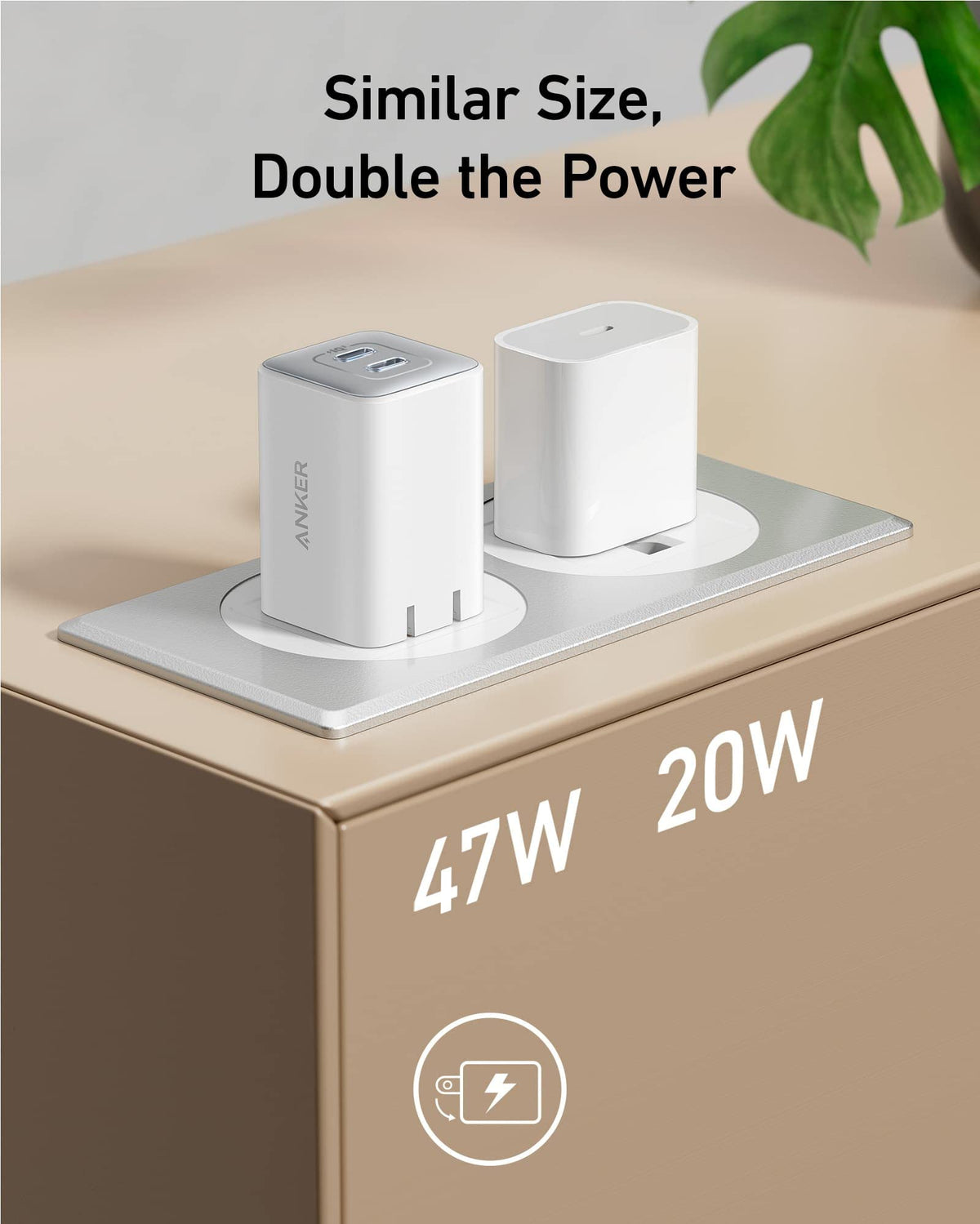 White Anker 523 Nano 3 47W charger with compact design and USB-C port, ideal for fast charging smartphones and devices