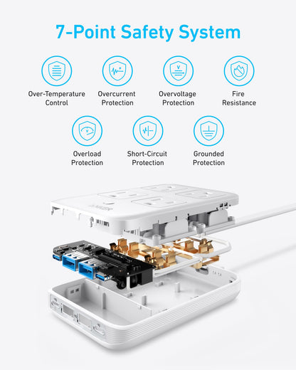 White Anker 8-in-1 charging station with 20W power, featuring multiple ports for charging various devices simultaneously.