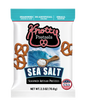 White bag of Knotty Pretzels sea salt snack pretzels in a 2.5 oz bag, showcasing salty, crunchy pretzel snacks.