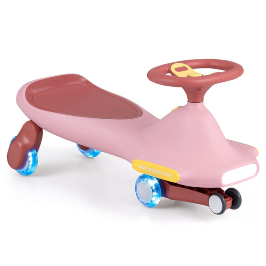 Kids' wiggle ride-on car by GBruno Store with LED flashing wheels and built-in music, designed for outdoor play and fun.