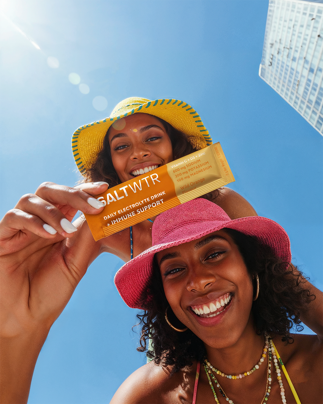 SaltWTR Wild Orange immune support saltwater product with vibrant orange flavor packaging and natural ingredient imagery.