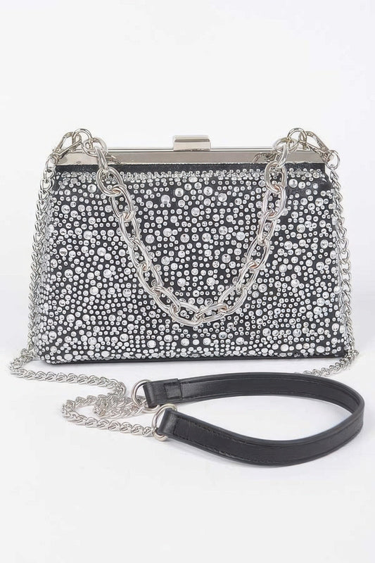 Women’s hotfix clutch handbag by BYMANYC New York, featuring stylish details and a compact design perfect for evening wear.