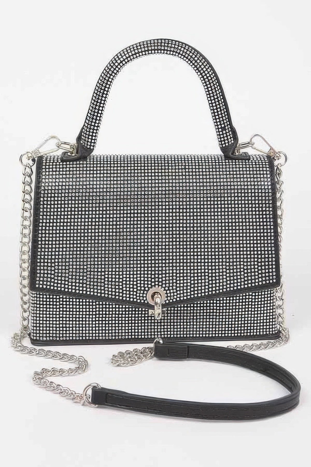 Women's hotfix rhinestone clutch handbag by BYMANYC New York, featuring sparkling rhinestones and a sleek, stylish design.
