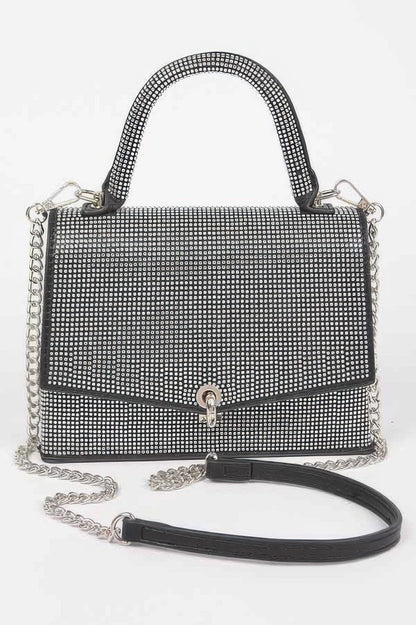 Women's hotfix rhinestone clutch handbag by BYMANYC New York, featuring sparkling rhinestones and a sleek, stylish design.