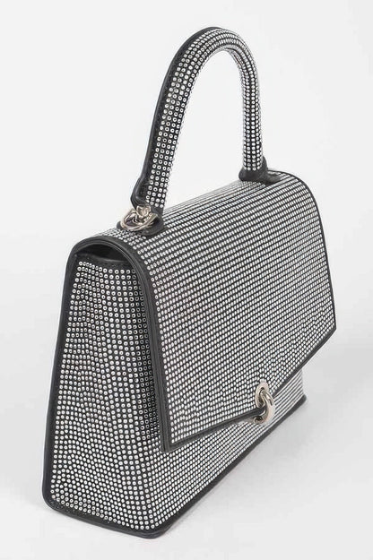 Women's hotfix rhinestone clutch handbag by BYMANYC New York, featuring sparkling embellishments and a sleek, compact design.