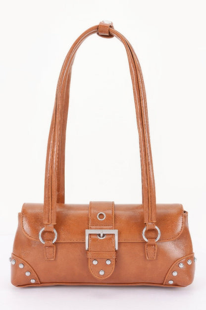 Women’s metal studded shoulder handbag from BYMANYC ® New York featuring a stylish design and shoulder strap.