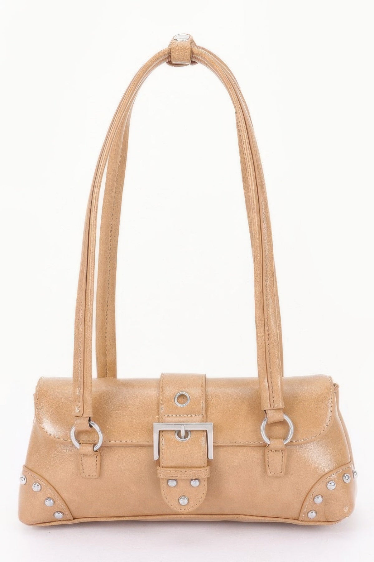 Women’s metal studded shoulder handbag from BYMANYC New York, featuring a stylish design and shoulder strap, part of the CHELSEA collection.
