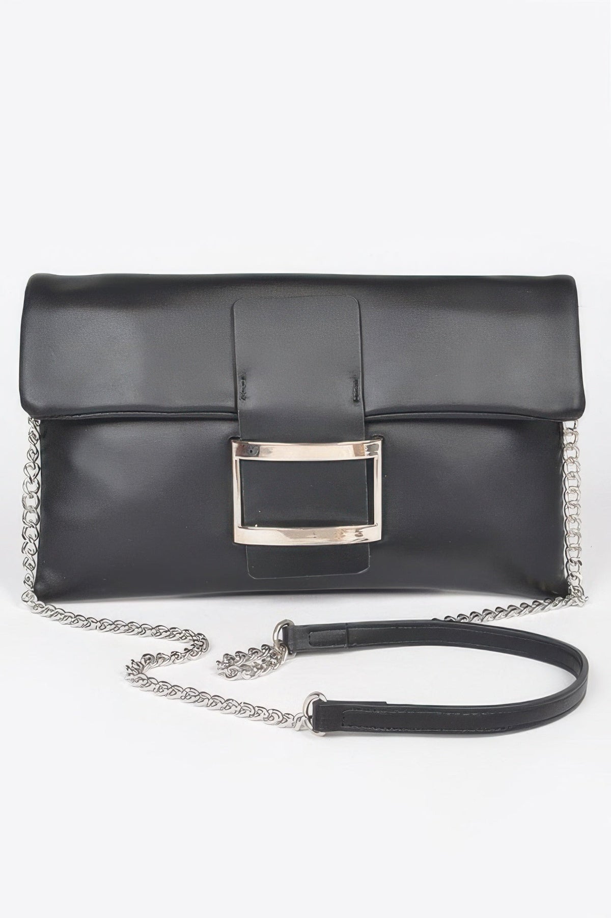 Women's metallic buckle clutch handbag by MEATPACKING, stylish BYMANYC New York accessory with a sleek, modern design.