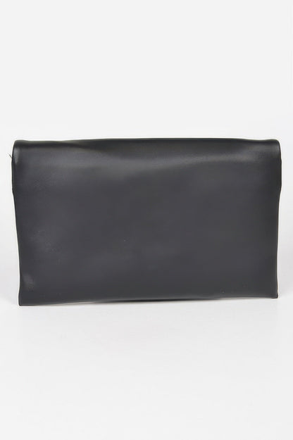 Women's metallic buckle clutch handbag by MEATPACKING, stylish BYMANYC New York accessory for elegant occasions.