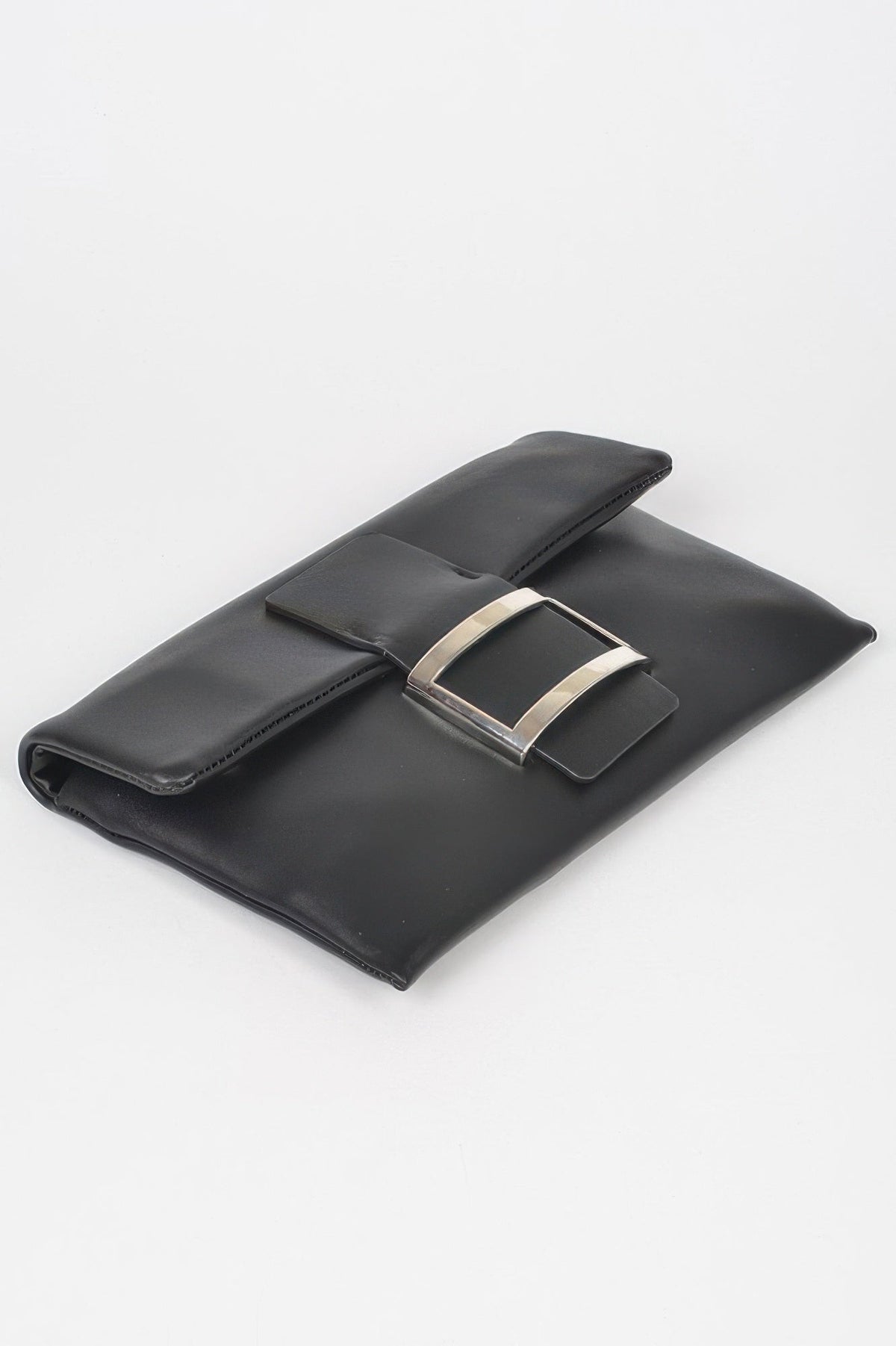 Women’s metallic buckle clutch handbag by MEATPACKING, stylish BYMANYC New York accessory with sleek design and modern metallic finish.