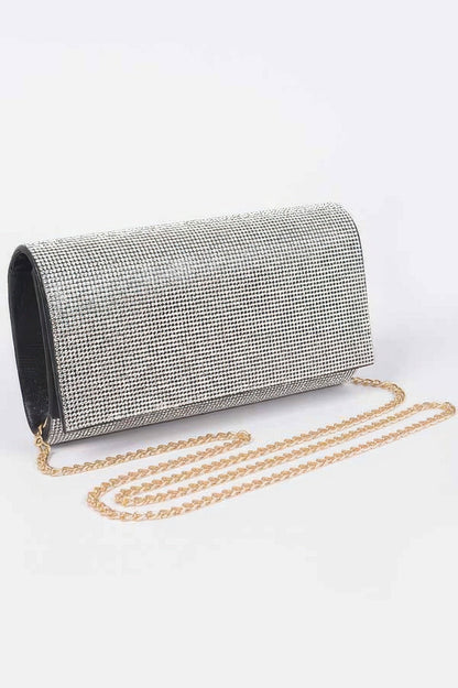 Women’s rhinestone clutch handbag by BYMANYC New York from the THE VILLAGE collection, showcasing a sparkling evening bag.