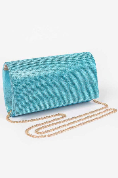 Women's rhinestone clutch handbag by BYMANYC New York from THE VILLAGE collection, featuring sparkling rhinestone embellishments and compact design.