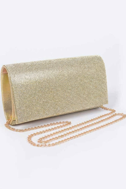 Women's rhinestone clutch handbag by BYMANYC New York, featuring a sparkling design and compact size for elegant evening wear.