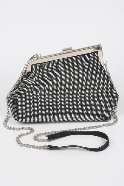 Women's rhinestone frame clutch handbag from BYMANYC New York, stylish HELL'S KITCHEN design, perfect for evening occasions.