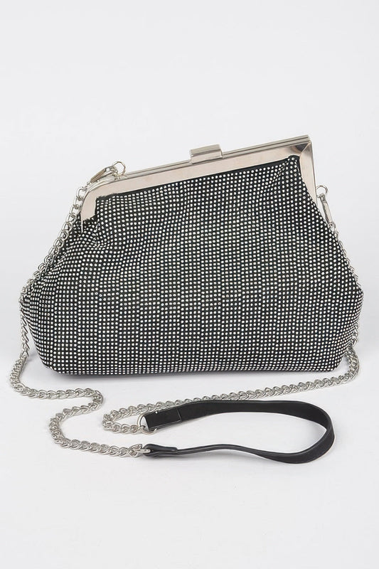 Women's rhinestone frame clutch handbag from BYMANYC New York, stylish HELL'S KITCHEN design, perfect for evening occasions.
