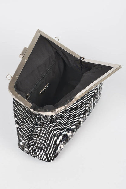 Women's rhinestone frame clutch handbag by BYMANYC New York, with sparkling embellishments and sleek design for elegant occasions.