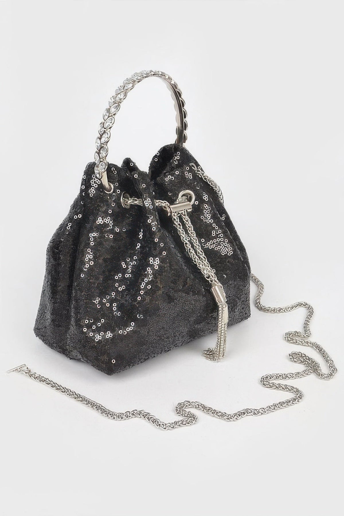 Women's sequins bucket handbag by BYMANYC New York featuring a stylish, shiny design perfect for trendy accessories.