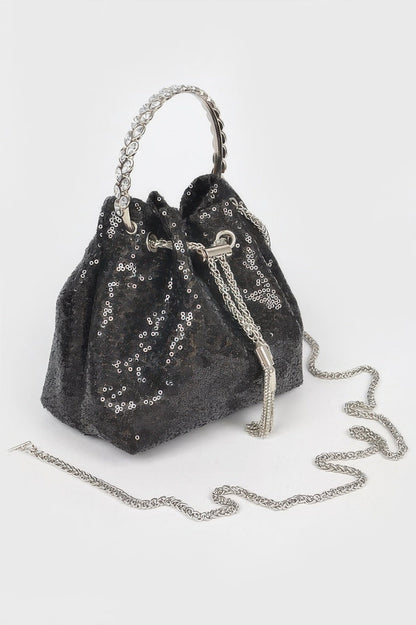 Women's sequins bucket handbag by BYMANYC New York featuring a stylish, shiny design perfect for trendy accessories.