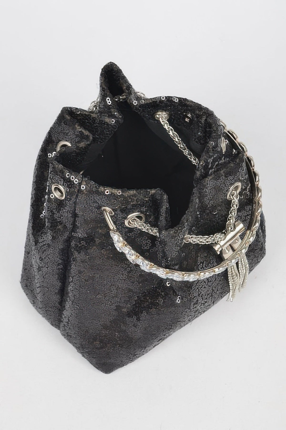 Women's sequins bucket handbag by BYMANYC New York, stylish and shiny with a spacious design for fashionable accessories.