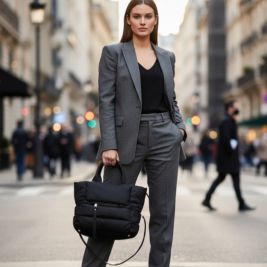 Women’s SoHo Puffer Tote handbag from BYMANYC New York, featuring a padded puffer design and stylish Manhattan Chic style.