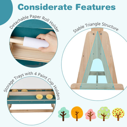 Wooden art easel for kids by GBruno Store with a canopy and paper roll, ideal for children's painting and drawing activities.