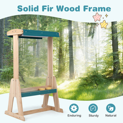 Wooden art easel for kids with canopy and paper roll, ideal for creative painting and drawing activities