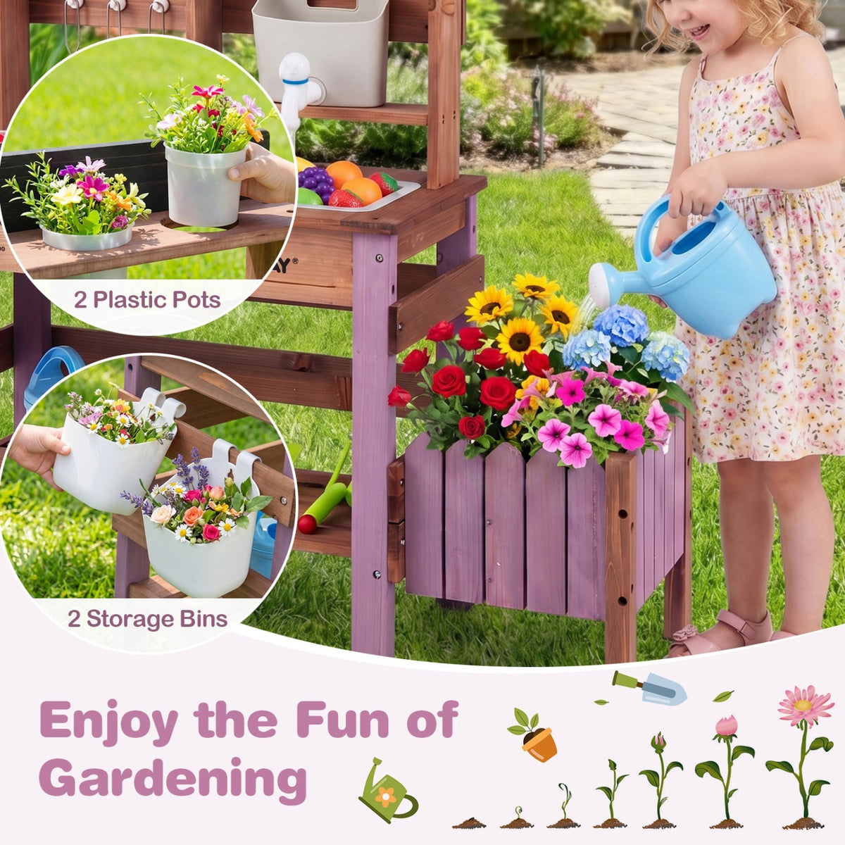 Wooden mud kitchen set with running water faucet and tank, ideal for imaginative play, by GBruno Store.