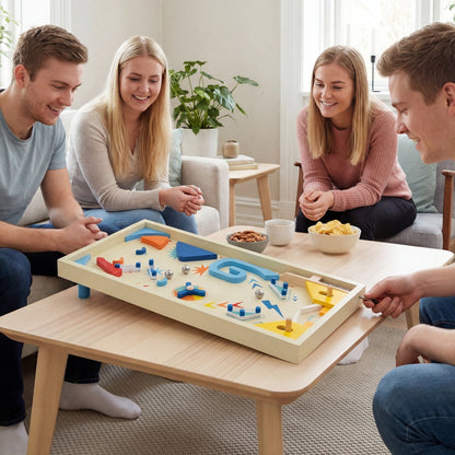 Wooden pinball machine with three balls, designed for kids 8+ and adults, featuring a classic wooden game setup.