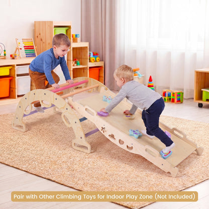 Wooden rocking climbing arch with cushion, 3-in-1 Montessori climbing toy for children, made by GBruno Store.