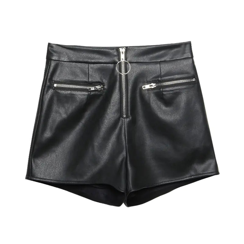 High-Waisted A-Line Loose Fit Wide-Leg Leather Pants