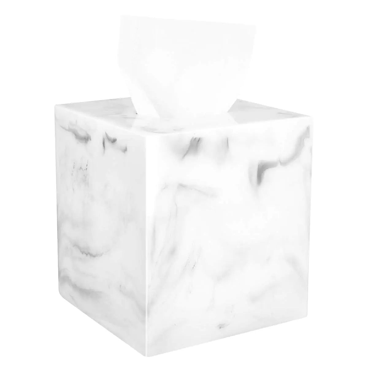 Luxspire Resin Paper Tissue Box Cover Holder Square Facial Tissue Case Pumping Paper Roll Toilet Paper Holder Napkin Dispenser for Office Bedroom Car Bathroom Vanity Accessories Decor Marble White