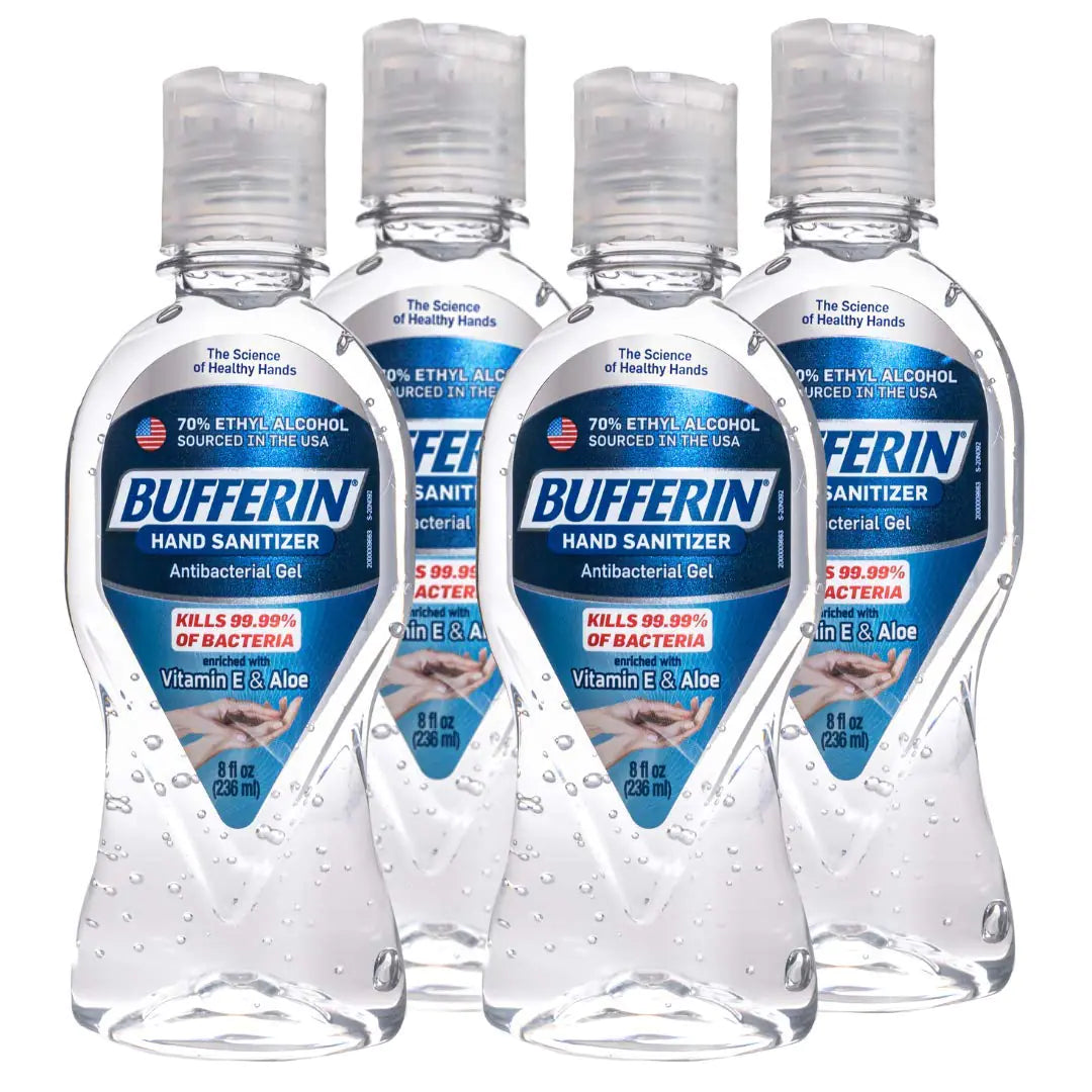 Bufferin Hand Sanitizer Gel with Aloe & Vitamin E 8 Fluid Ounces 4 Count